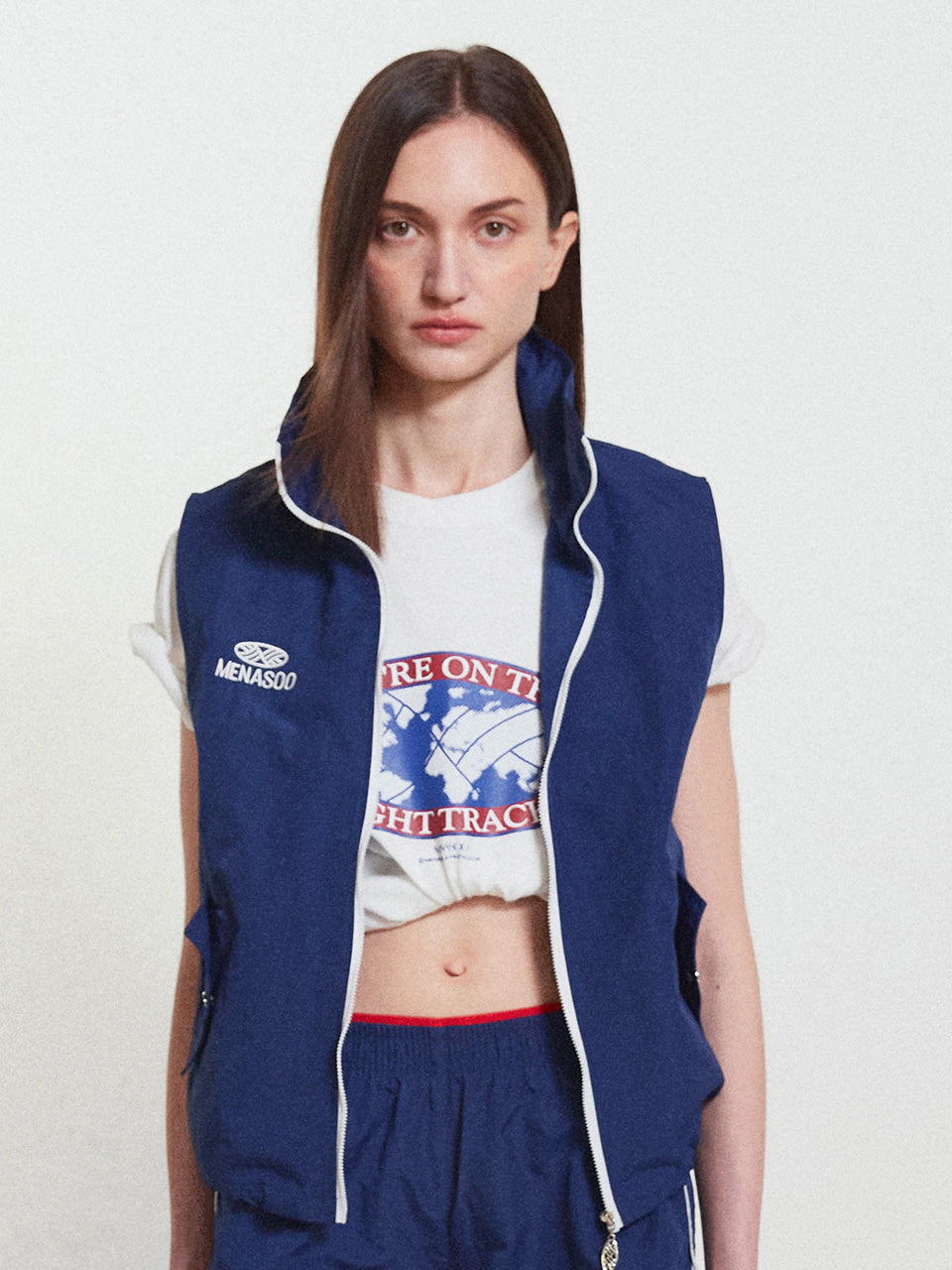 Highneck Hood Vest_Navy