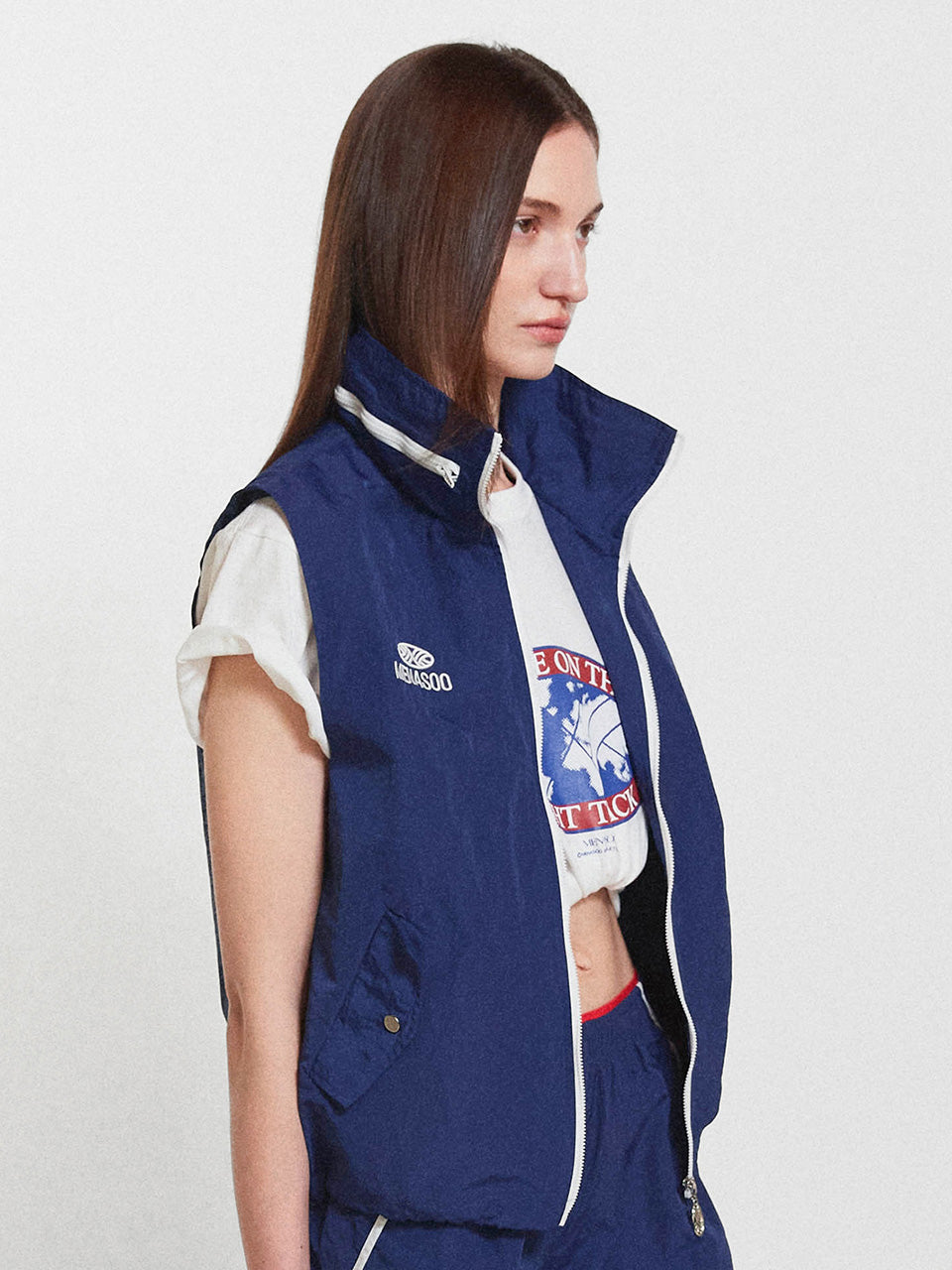 Highneck Hood Vest_Navy