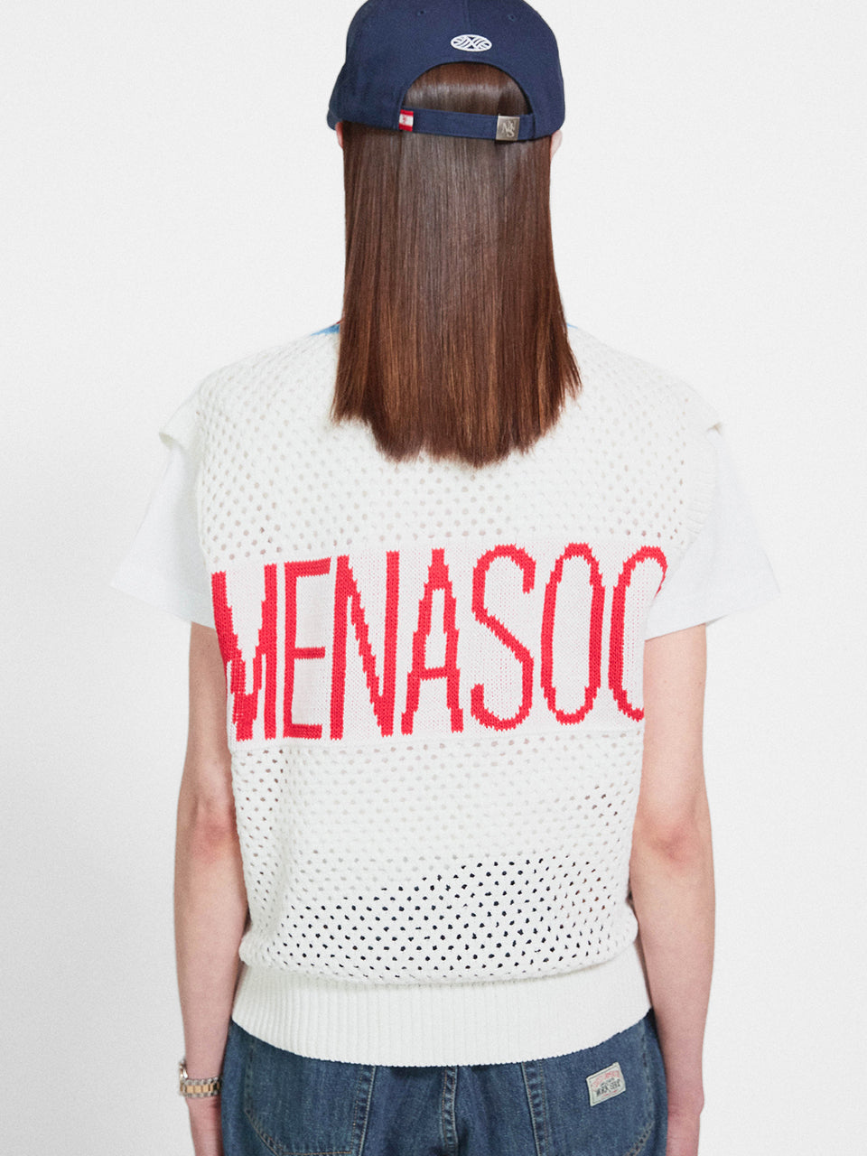 Menasoo Jacquard V Neck Knit Vest_White