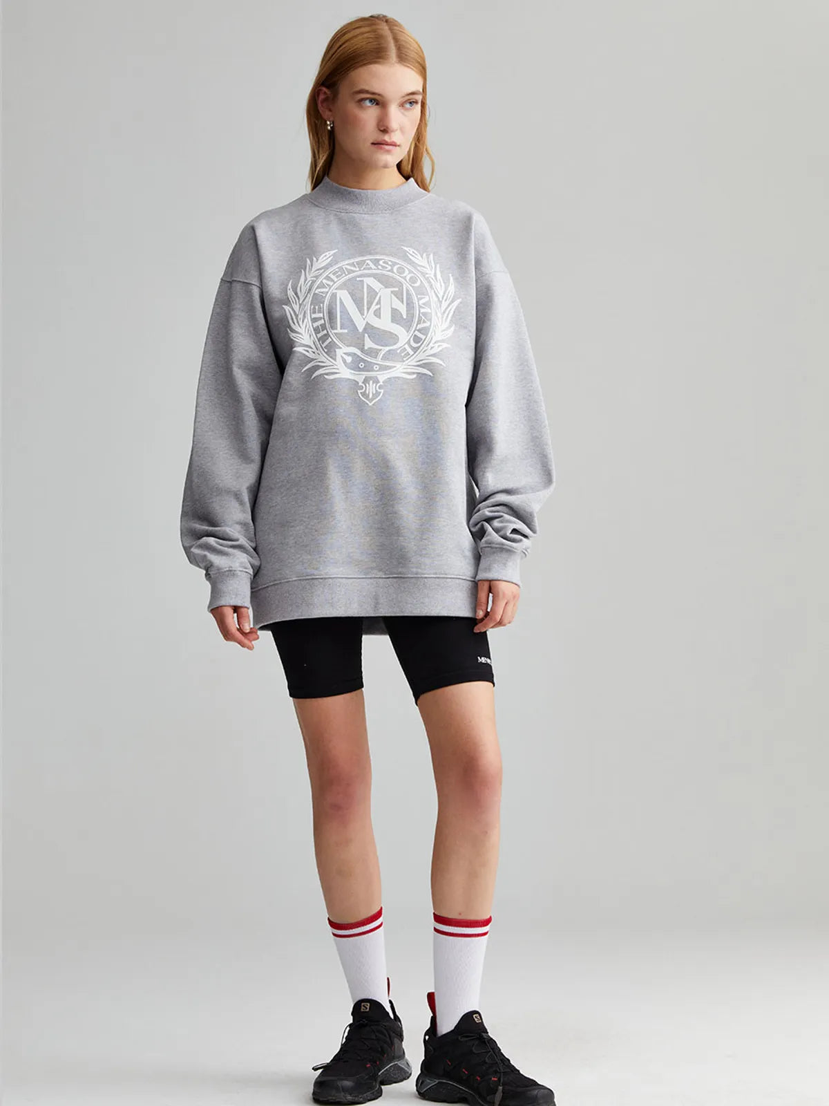 UNISEX HERITAGE EMBLEM MOCK-NECK SWEATSHIRT MELANGE