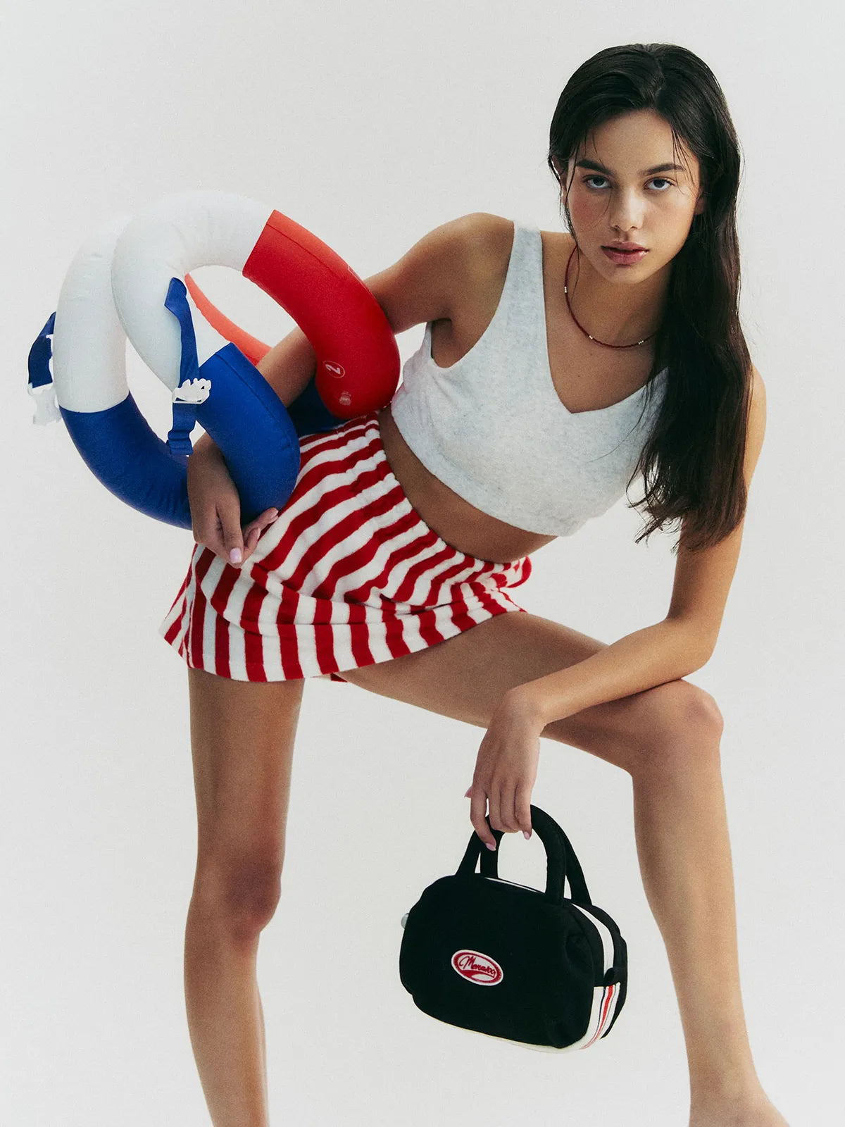 TERRY SWEAT PANTSKIRT_RED STRIPE ADDITION