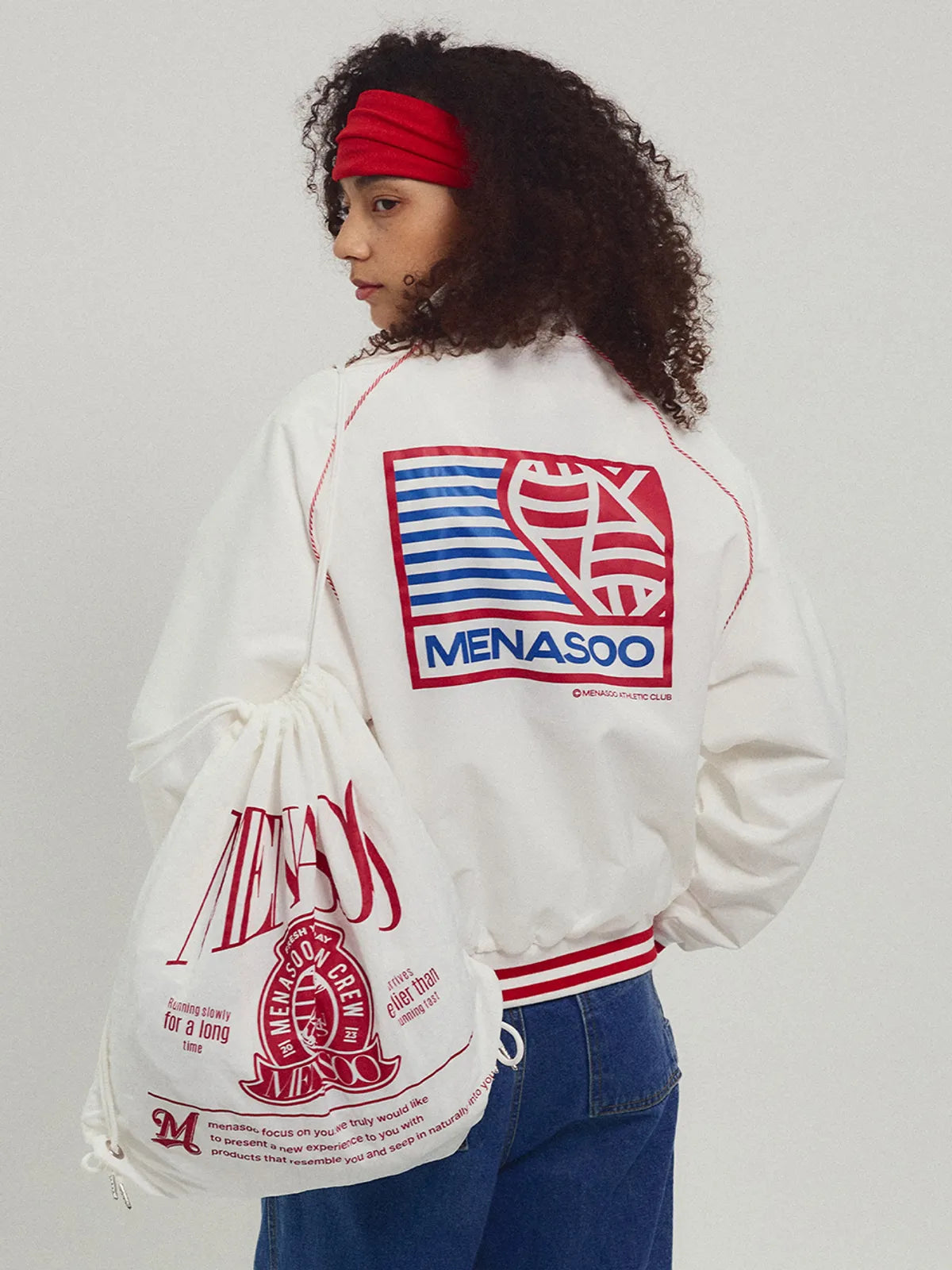 MENASOO NYLON STRING BACKPACK_WHITE