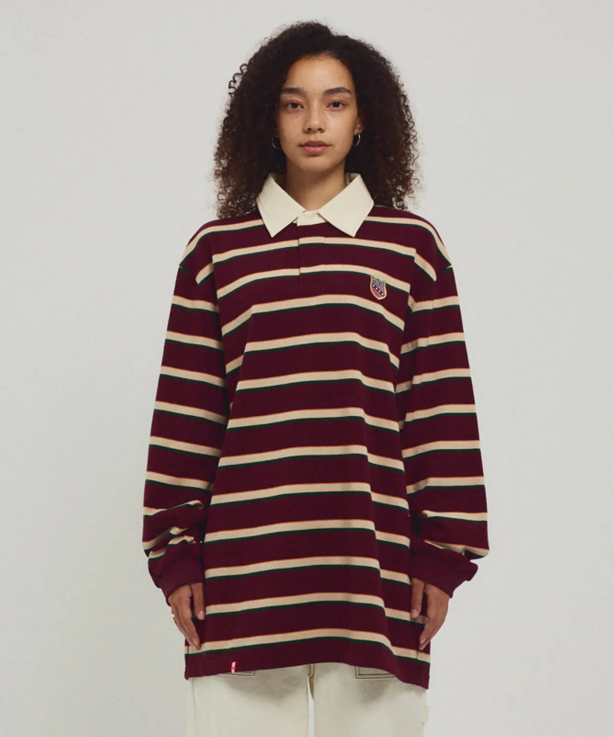 Menasoo Stripe Rugby T Shirt_Burgundy