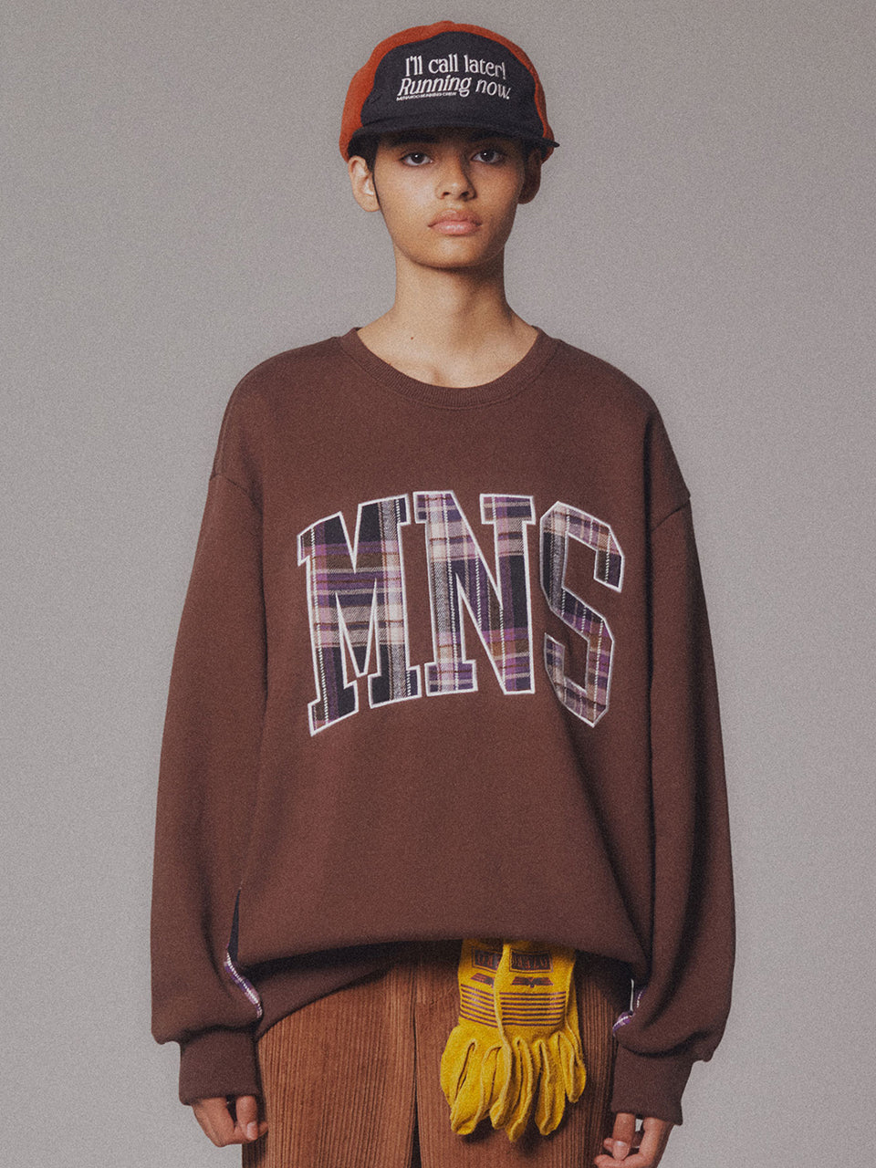 Check Combination Sweatshirt_Brown_기모원단