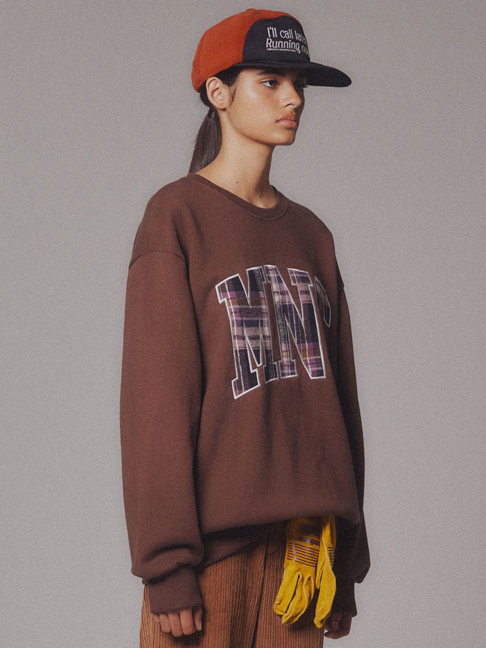 Check Combination Sweatshirt_Brown_기모원단